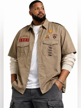 Raw Blue 2XL Military Utility Shirt Streetwear Patch Tactical Button Up(A542)